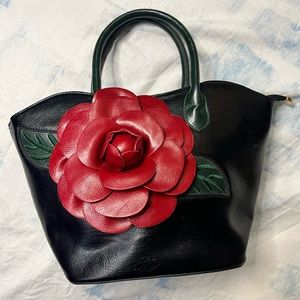 Leather Rose Embellishment Purse